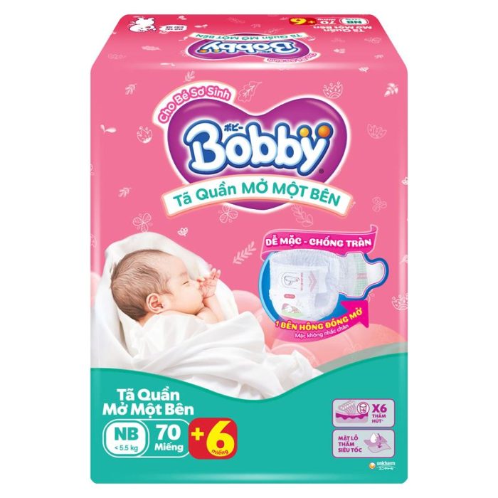 Tã quần Bobby NB 70+6 miếng (Dưới 5.5 kg)