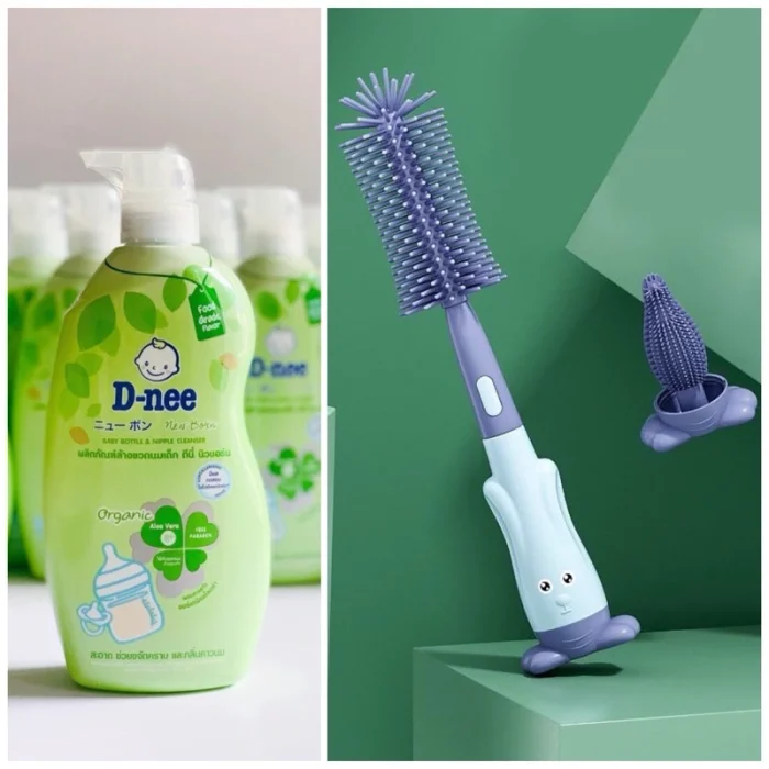 Combo Rửa bình: 1 trai nước rửa Dnee + 1 Cọ bình silicon 3in1