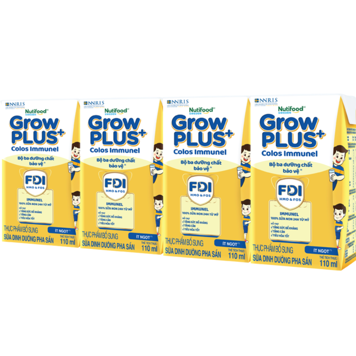 Sữa bột pha sẵn Nutifood GrowPLUS+ vàng Colos immunel ít ngọt 110ml