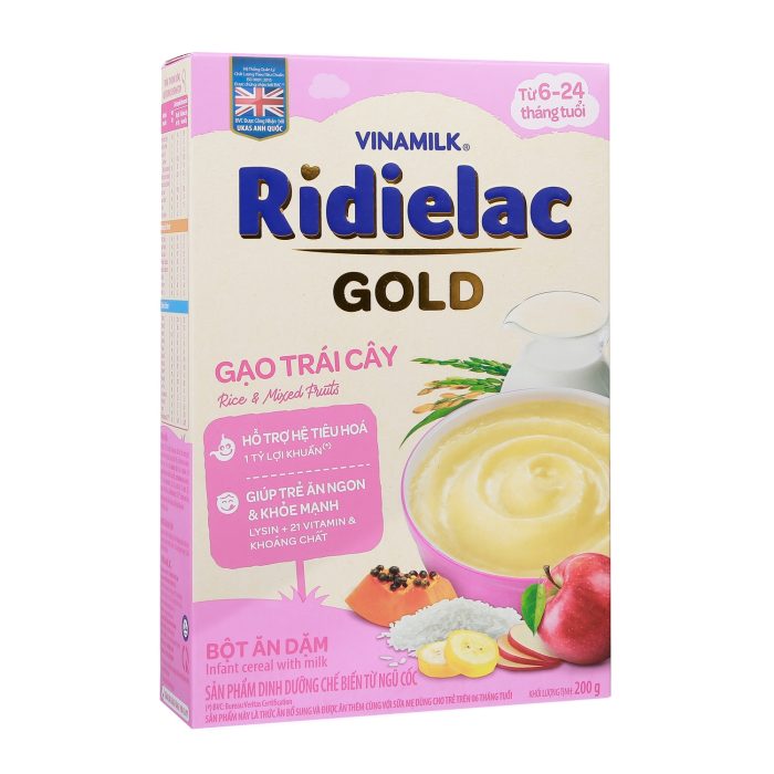 Bột ăn dặm Ridielac Gold gạo trái cây 200g cho bé 6M-24M